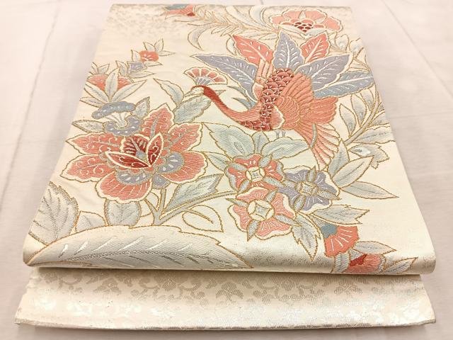 平和屋着物◎太鼓柄袋帯 鳳凰更紗 銀糸 正絹 逸品 BAAV6830yc