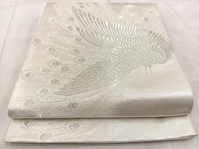 平和屋着物◎六通柄袋帯 孔雀 銀糸 正絹 逸品 BAAV6833yc
