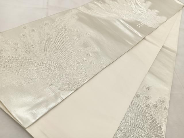 平和屋着物◎六通柄袋帯 孔雀 銀糸 正絹 逸品 BAAV6833yc