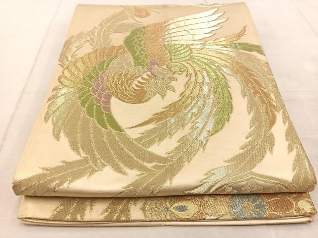 平和屋着物◎六通柄袋帯 鳳凰花文 金糸 正絹 逸品 BAAV6838yc