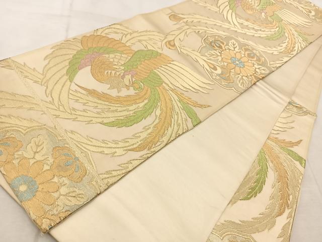 平和屋着物◎六通柄袋帯 鳳凰花文 金糸 正絹 逸品 BAAV6838yc