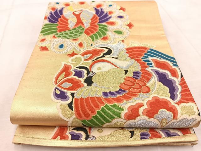 平和屋着物◎六通柄袋帯 唐織 鳳凰鴛鴦文 金銀糸 正絹 逸品 BAAV6844yc