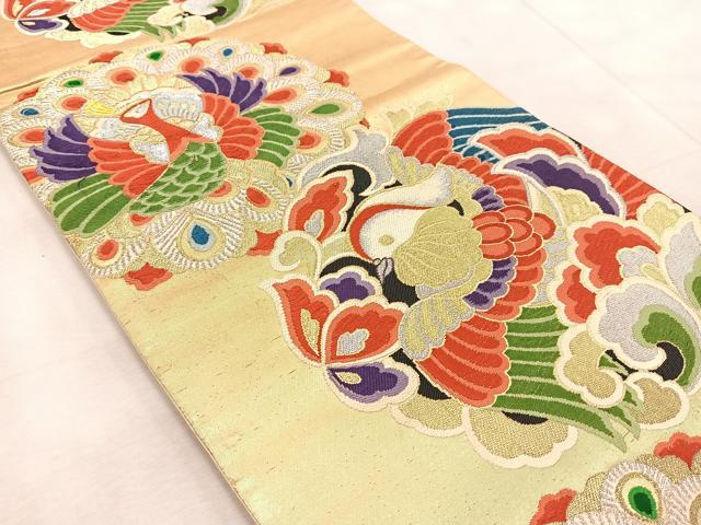 平和屋着物◎六通柄袋帯 唐織 鳳凰鴛鴦文 金銀糸 正絹 逸品 BAAV6844yc