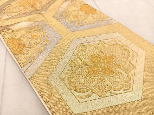 平和屋着物◎六通柄袋帯 亀甲花菱文 金銀糸 引箔 正絹 逸品 BAAV6849yc