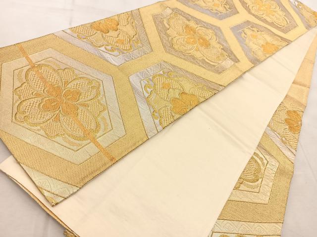 平和屋着物◎六通柄袋帯 亀甲花菱文 金銀糸 引箔 正絹 逸品 BAAV6849yc