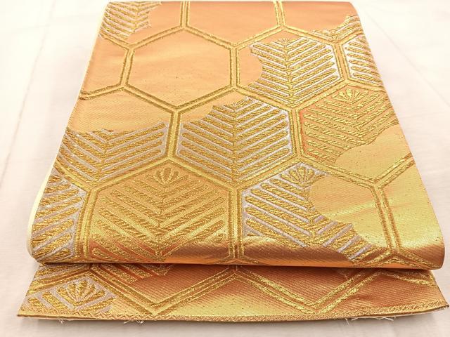 平和屋着物◎六通柄袋帯 亀甲若松葉文 金銀糸 正絹 逸品 BAAV6850yc