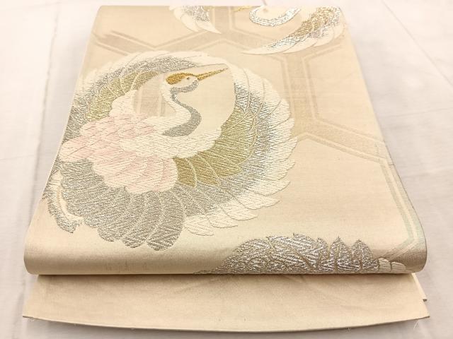 平和屋着物◎六通柄袋帯 唐織 飛鶴丸文 金銀糸 正絹 逸品 BAAV6851yc
