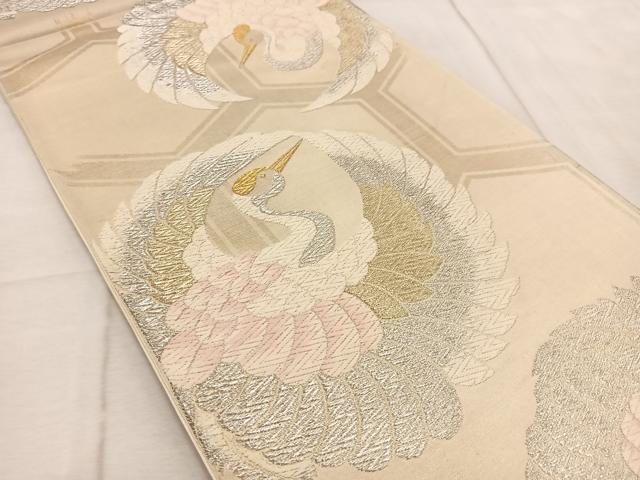 平和屋着物◎六通柄袋帯 唐織 飛鶴丸文 金銀糸 正絹 逸品 BAAV6851yc