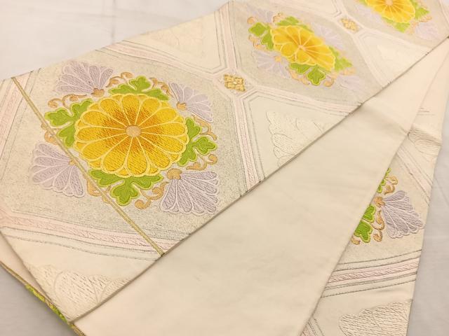平和屋着物◎六通柄袋帯 唐織 蜀江菊文 金銀糸 正絹 逸品 BAAV6855yc