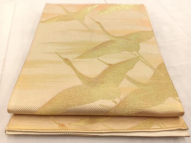 平和屋着物◎六通柄袋帯 群鶴 金糸 正絹 逸品 BAAV6857yc