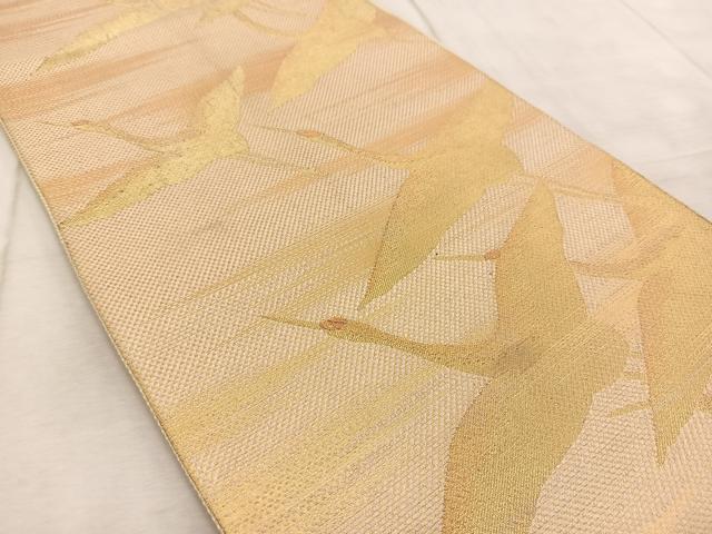 平和屋着物◎六通柄袋帯 群鶴 金糸 正絹 逸品 BAAV6857yc