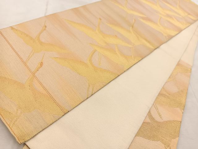 平和屋着物◎六通柄袋帯 群鶴 金糸 正絹 逸品 BAAV6857yc