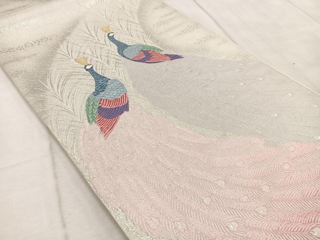 平和屋着物◎六通柄袋帯 唐織 孔雀 金銀糸 正絹 逸品 BAAV6886yc