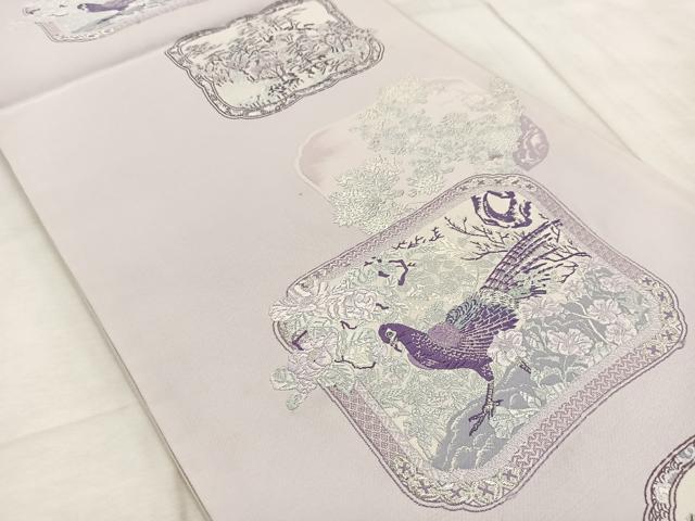 平和屋着物◎六通柄袋帯 唐織 花鳥風景文 銀糸 正絹 逸品 BAAV6889yc