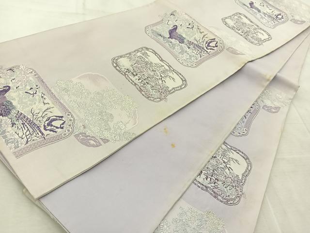 平和屋着物◎六通柄袋帯 唐織 花鳥風景文 銀糸 正絹 逸品 BAAV6889yc