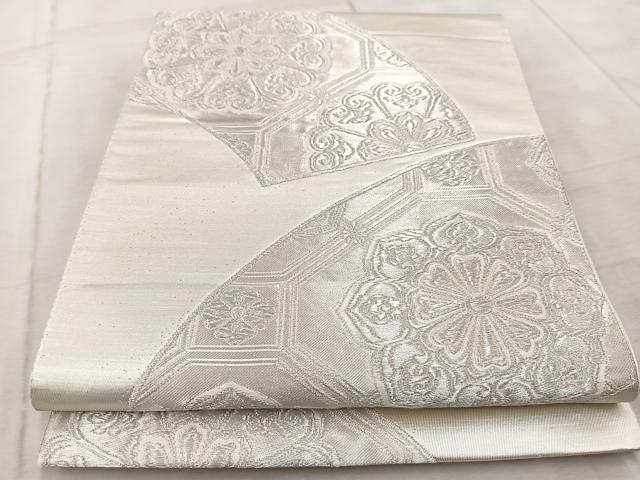 平和屋着物◎六通柄袋帯 羽衣 地紙蜀江花文 銀糸 正絹 逸品 BAAV6897yc