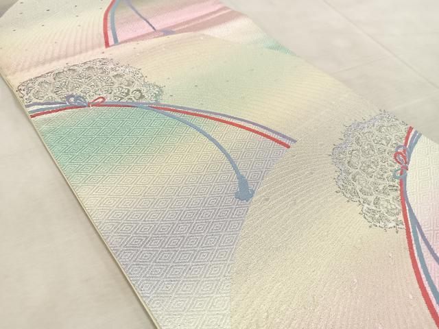 平和屋着物◎六通柄袋帯 唐織 結び紐花文 銀糸 正絹 逸品 BAAV6905yc