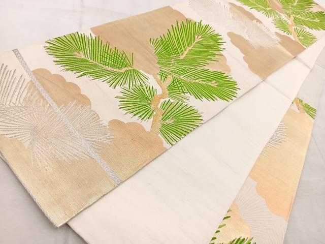 平和屋着物◎六通柄袋帯 唐織 若松葉文 金銀糸 引箔 正絹 逸品 BAAV6915yc