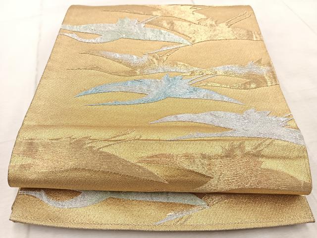 平和屋着物◎六通柄袋帯 群鶴 金銀糸 正絹 逸品 BAAV6927yc