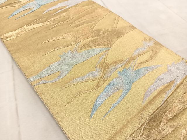 平和屋着物◎六通柄袋帯 群鶴 金銀糸 正絹 逸品 BAAV6927yc