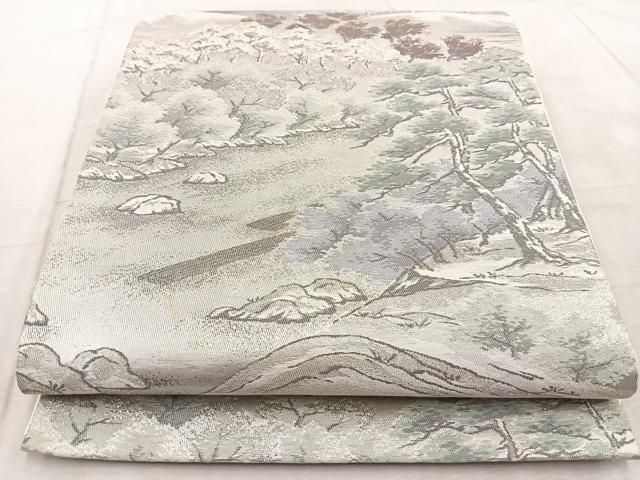 平和屋着物◎六通柄袋帯 プラチナ二重箔 樹林風景文 正絹 逸品 BAAV7034yc