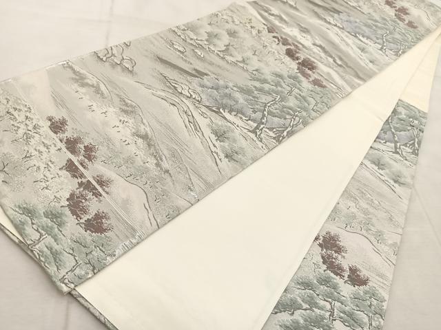 平和屋着物◎六通柄袋帯 プラチナ二重箔 樹林風景文 正絹 逸品 BAAV7034yc