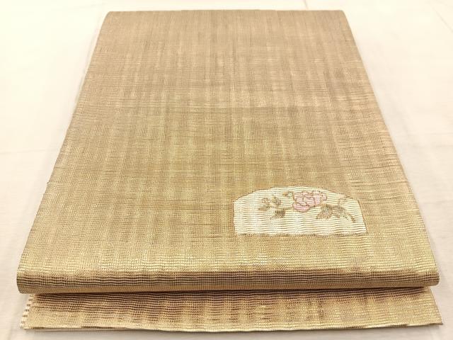 平和屋着物◎太鼓柄袋帯 螺鈿箔 枝花文 金通し地 正絹 逸品 BAAV7042yc