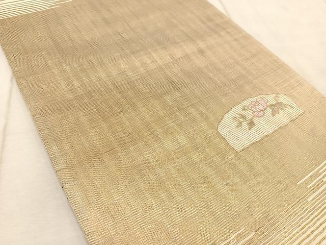 平和屋着物◎太鼓柄袋帯 螺鈿箔 枝花文 金通し地 正絹 逸品 BAAV7042yc