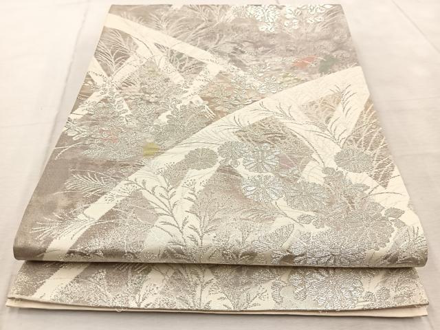 平和屋着物◎六通柄袋帯 古京錦 籬秋草文 金糸 二重引箔 正絹 逸品 BAAV7043yc