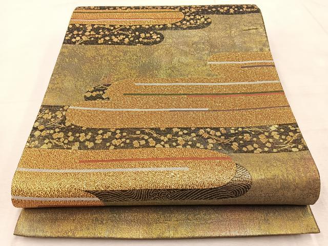 平和屋着物◎六通柄袋帯 エ霞こぼれ松文 金糸 引箔 正絹 逸品 BAAV7044yc