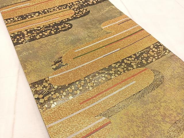 平和屋着物◎六通柄袋帯 エ霞こぼれ松文 金糸 引箔 正絹 逸品 BAAV7044yc