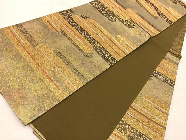 平和屋着物◎六通柄袋帯 エ霞こぼれ松文 金糸 引箔 正絹 逸品 BAAV7044yc