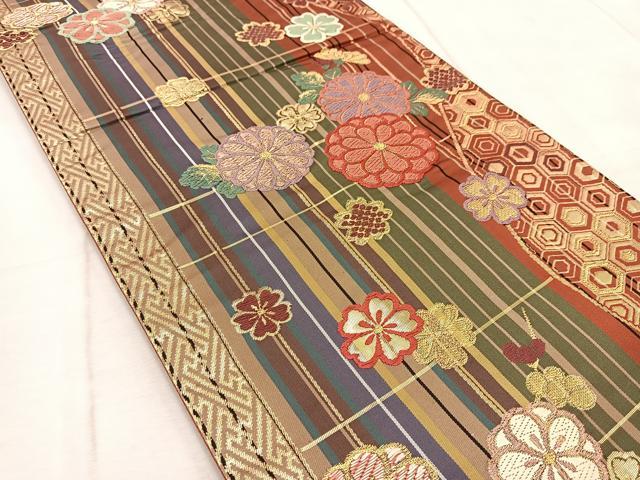 平和屋着物◎六通柄袋帯 唐織 舞花文 金糸 正絹 逸品 BAAV7046yc