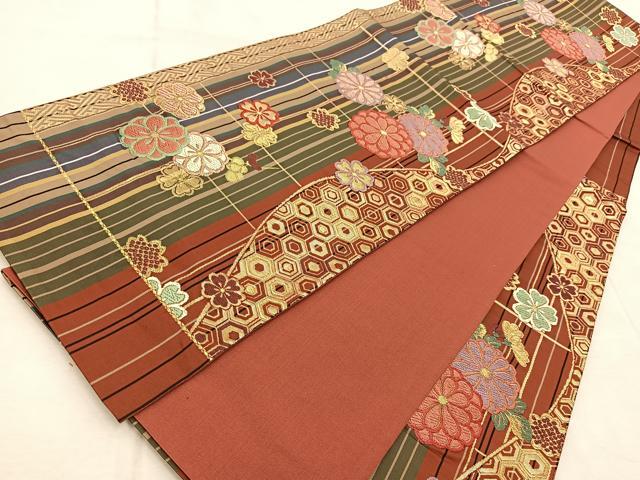 平和屋着物◎六通柄袋帯 唐織 舞花文 金糸 正絹 逸品 BAAV7046yc