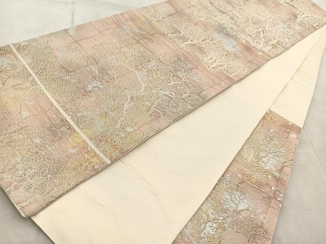 平和屋着物◎六通柄袋帯 樹林文 金銀糸 引箔 正絹 逸品 BAAV7048yc