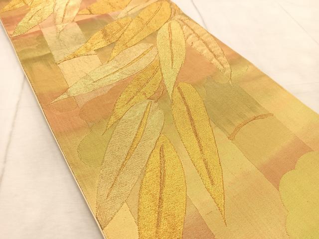 平和屋着物◎六通柄袋帯 雲重ね笹竹文 金糸 引箔 正絹 逸品 BAAV7065yc