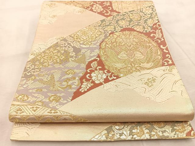平和屋着物◎六通柄袋帯 更紗花鳥文 金糸 正絹 逸品 BAAV7084yc