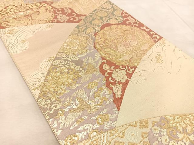 平和屋着物◎六通柄袋帯 更紗花鳥文 金糸 正絹 逸品 BAAV7084yc