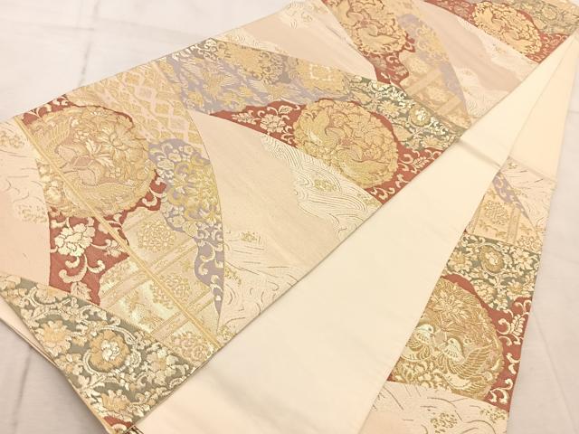 平和屋着物◎六通柄袋帯 更紗花鳥文 金糸 正絹 逸品 BAAV7084yc
