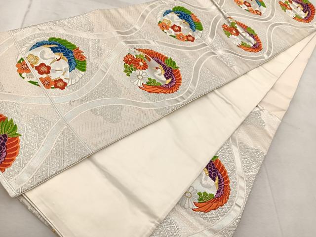 平和屋着物◎六通柄袋帯 唐織 飛鶴立涌花文 金銀糸 正絹 逸品 BAAV7085yc