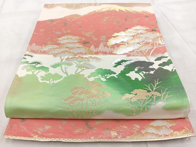 平和屋着物◎六通柄袋帯 遠山松文 金銀糸 引箔 正絹 逸品 BAAV7087yc