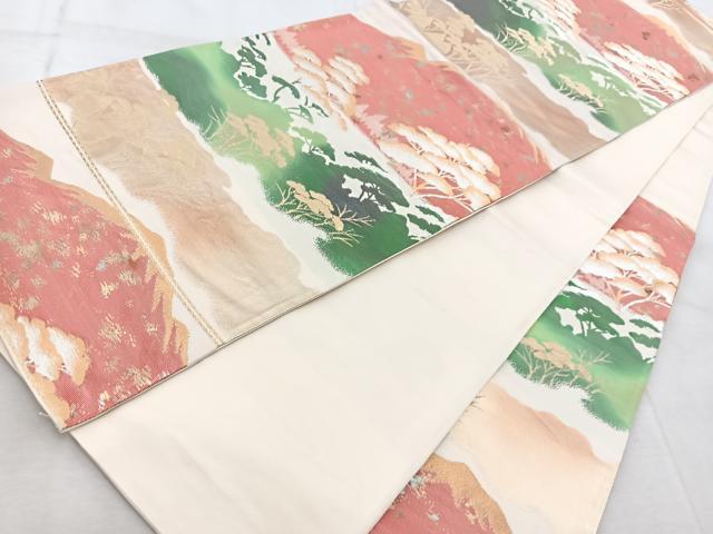 平和屋着物◎六通柄袋帯 遠山松文 金銀糸 引箔 正絹 逸品 BAAV7087yc