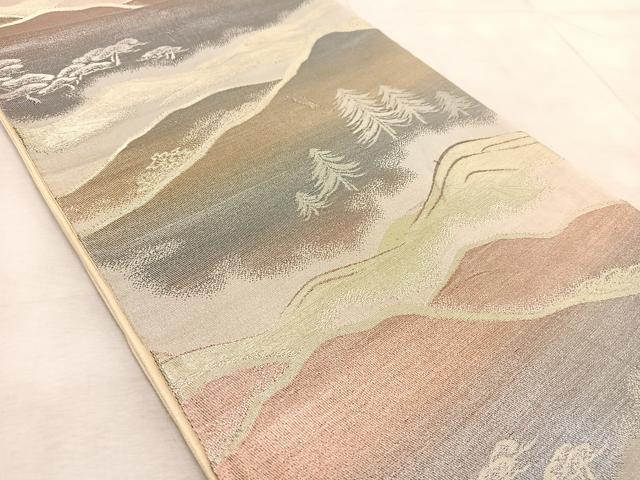平和屋着物◎六通柄袋帯 遠山樹林文 金銀糸 引箔 正絹 逸品 BAAV7094yc