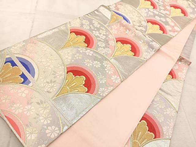平和屋着物◎六通柄袋帯 唐織 花青海波 金銀糸 正絹 逸品 BAAV7098yc