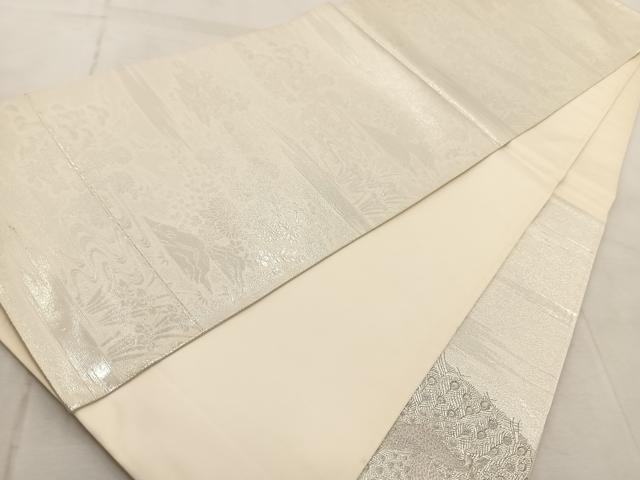 平和屋着物◎太鼓柄袋帯 唐織 雄麗四季孔雀文 銀糸 正絹 逸品 BAAV7105yc