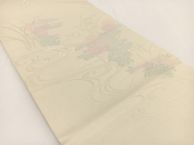 平和屋着物*夏物 六通柄袋帯 流水秋草文 銀糸 正絹 逸品 baav7112yc