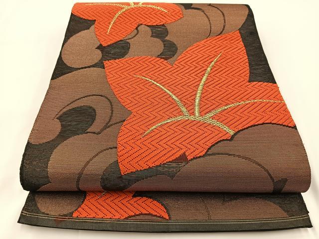 平和屋着物*夏物 六通柄 本袋帯 唐織 桔梗 黒地 金糸 正絹 逸品 未使用 BAAV7115yc