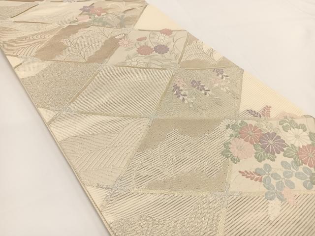 平和屋着物*夏物 六通柄袋帯 菱天井草花文 金銀糸 正絹 逸品 BAAV7132yc
