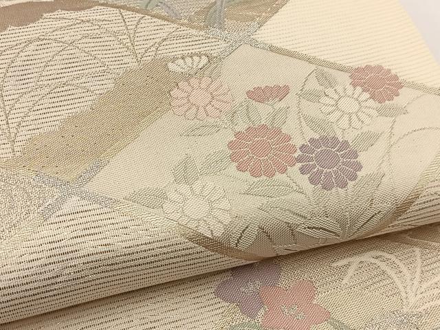 平和屋着物*夏物 六通柄袋帯 菱天井草花文 金銀糸 正絹 逸品 BAAV7132yc