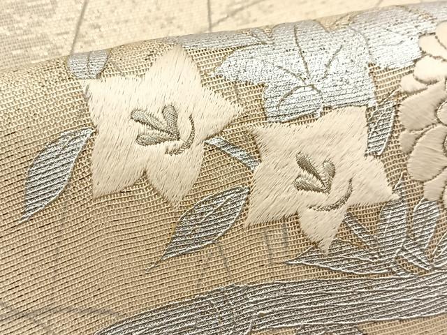 平和屋着物*夏物 太鼓柄袋帯 銀駒刺繍 籬秋草文 銀 正絹 逸品 BAAV7135yc